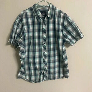 Prana Western Snap Shirt Medium Short Sleeve Green Plaid Outdoors Organic Cotton